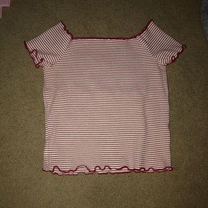 zara off the shoulder red and white striped top